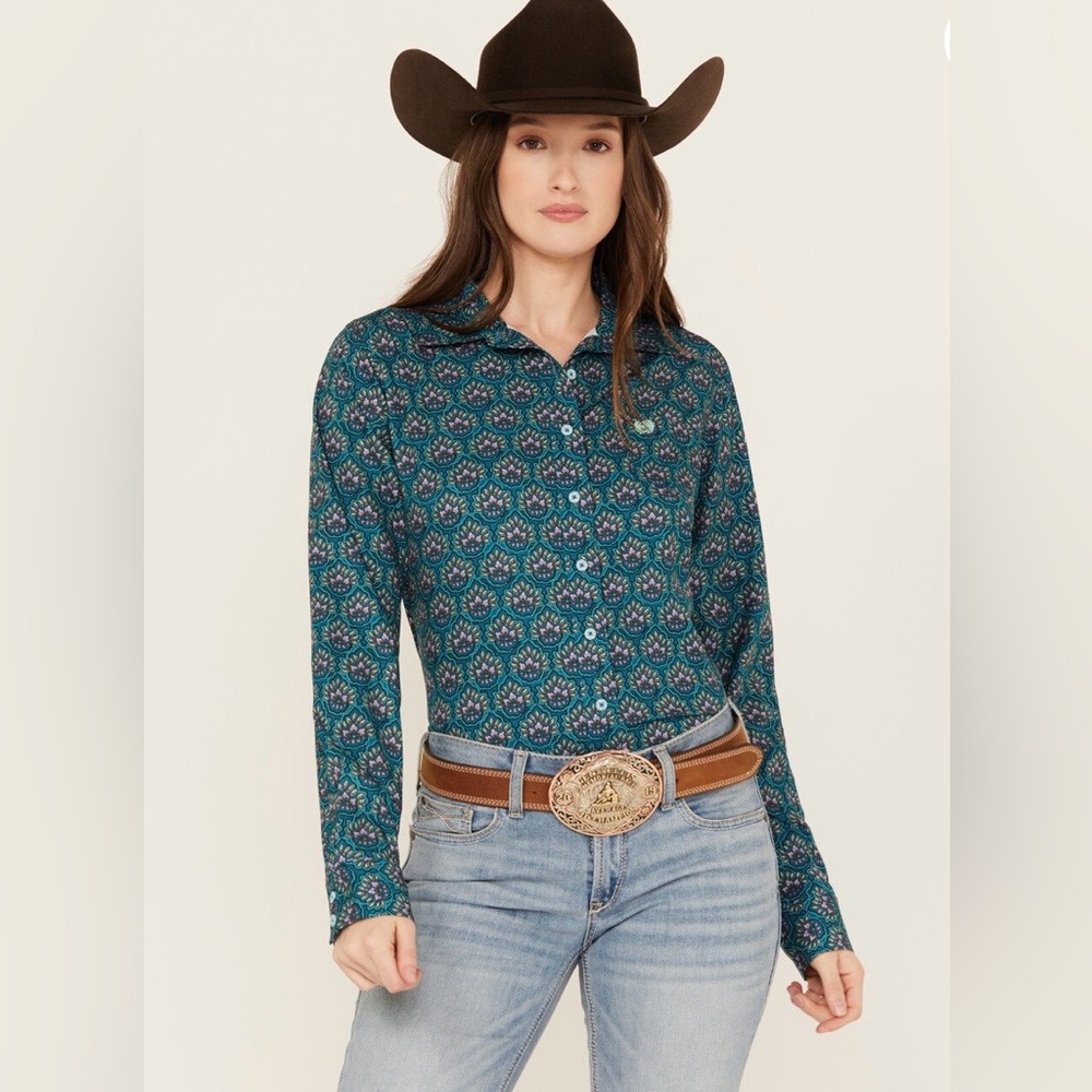 Cinch Arenaflex Teal & Purple Floral Button-Down Shirt
